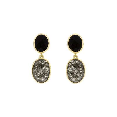 CHAPADO Gold plated black earring and natural stone D0301NPE1