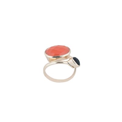 BAGUE UNIVERSELLE PLAQUÉ OR & ONYX ET CARNELIAN D0306NRA1