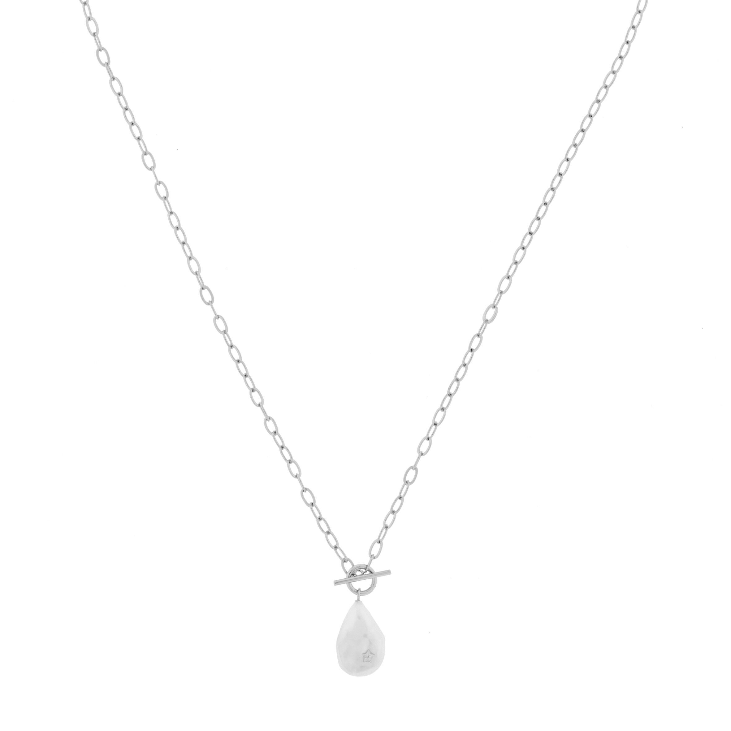 PLATED NECKLACE RHODIUM PLATED AND NATURAL PEARL 11MM D0390PLCOL1