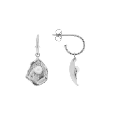 PLATED EARRING RHODIUM PLATED EARRING AND NATURAL PEARL D0391PLPE