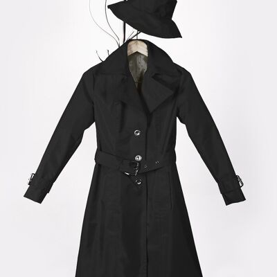 Stilvoller schwarzer wasserdichter Trenchcoat. Slow Fashion made in / von Spanien