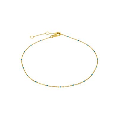 PLATED BLUE ANKLE BRACELET WITH GOLD PLATED TURQUOISE ENAMEL D0404TTB