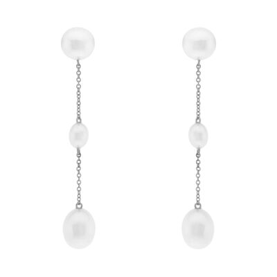 PLATED EARRING SILVER LONG WEDDING CULTURED PEARL RHODIUM PLATED D0409PLPE1