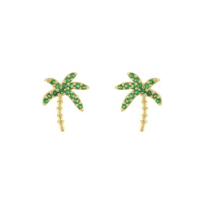 PLATED Boucles d'oreilles palmier mallorca plaqué or avec zircons verts D0432VPE1