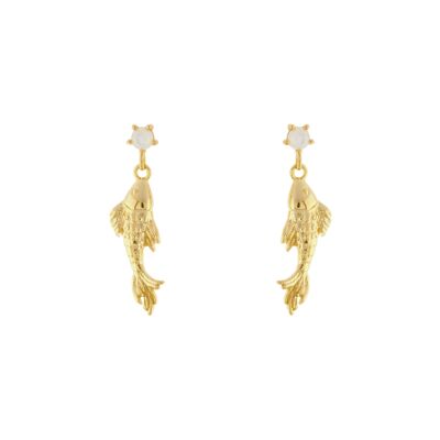 PLATED Earring with little fish and small gold plated pearl D0433DPE2