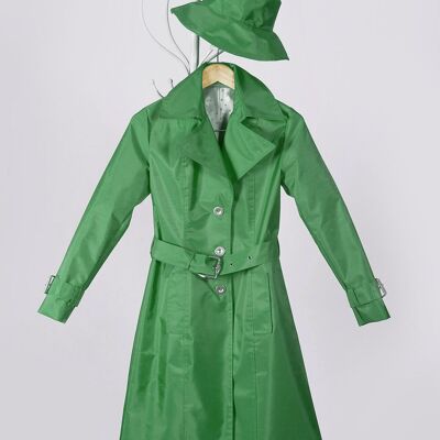 Trench-coat imperméable vert herbe élégant. Slow Fashion fabriqué en / par Espagne