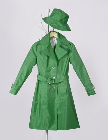 Trench-coat imperméable vert herbe élégant. Slow Fashion fabriqué en / par Espagne 1