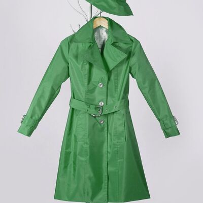 Trench-coat imperméable vert herbe élégant. Slow Fashion fabriqué en / par Espagne