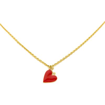 PLATED Necklace with red enameled heart and perlite D0447GRCOL1