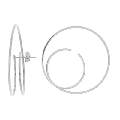 PLATED Chic double hoop earring 40mm rhodium finish D0448PLPE1