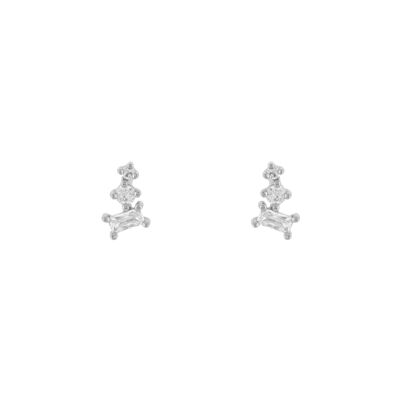 PLATED Earring set of 3 rhodium-plated zircons D0449PLPE1