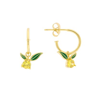 PLATED Bilyfer hoop with dangling yellow zirconia and enamelled leaves D0453AMPE2