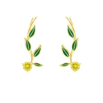 PLATED Climbing Bilyfer with enameled green leaves and yellow zirconia D0453AMPE3