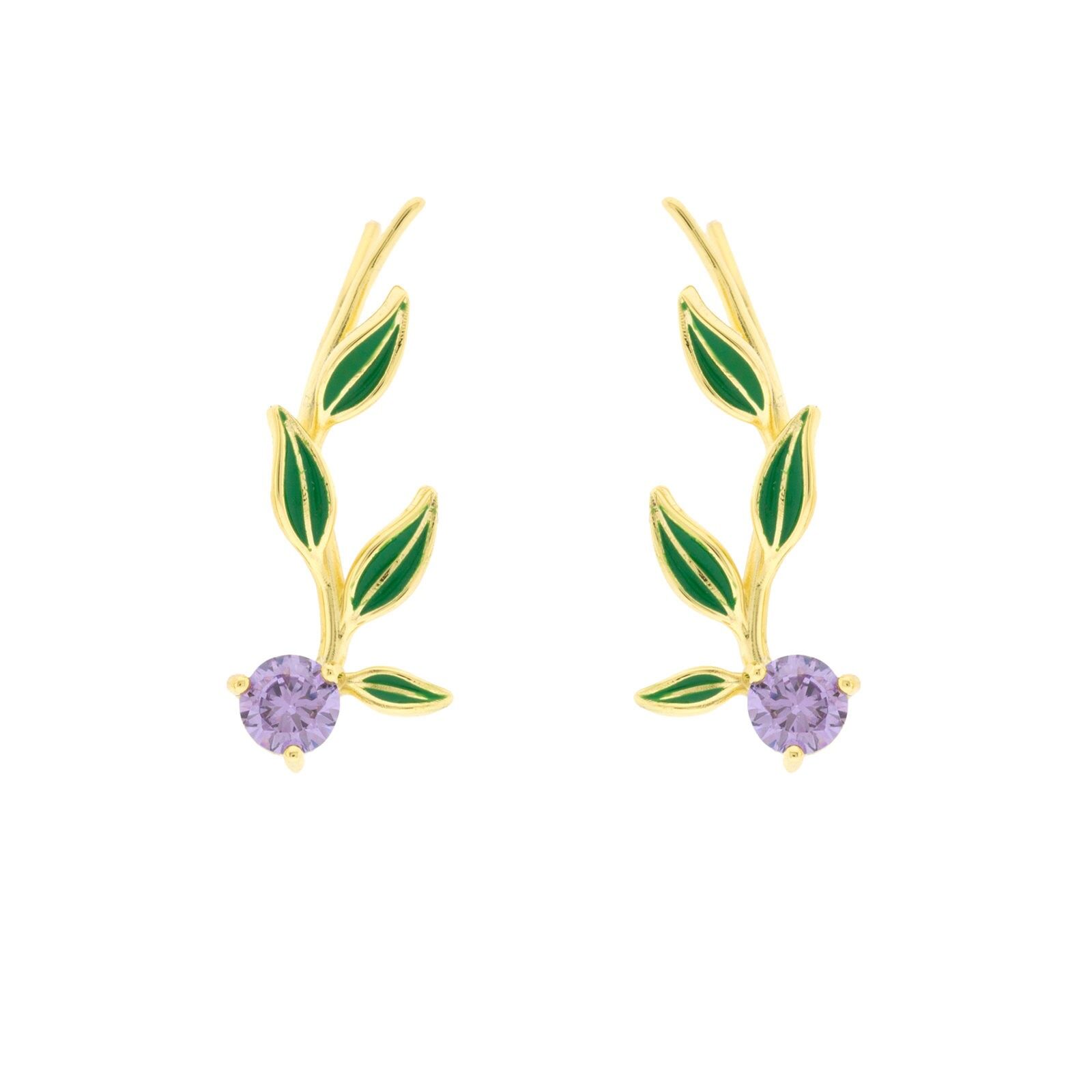 PLATED Bilyfer rampicante con foglie verdi smaltate e zirconi lilla. D0453LPE3