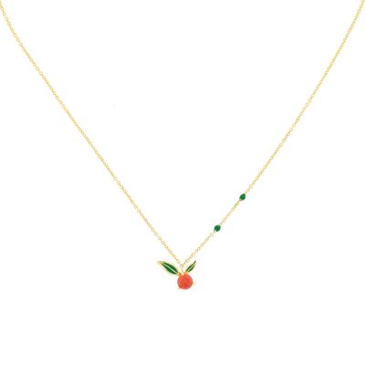 PLATING Orangefarbene Bilyfer-Halskette mit grünen Emailleblättern und orangefarbenem Zirkonia D0453NRCOL1