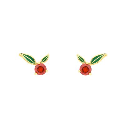 PLATED Bilyfer-Ohrring mit emaillierten grünen Blättern und orangefarbenem Zirkonia D0453NRPE1