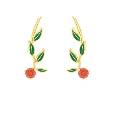 PLATED Orange Bilyfer Climber with enameled green leaves and zirconia D0453NRPE3