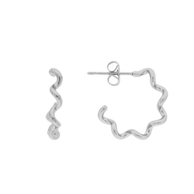 PLATED 19mm Curly Hoop Earring Rhodium Finish D0454PLPE1