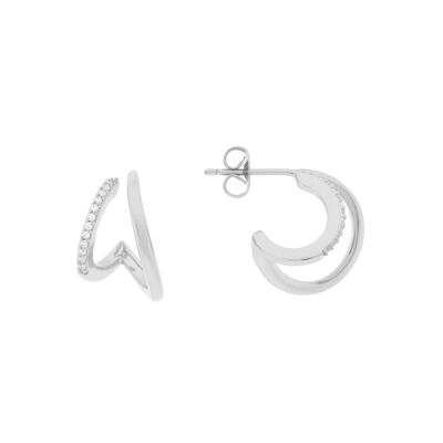 PLATED Double hoop with zircons rhodium finish 16mm D0460PLPE1