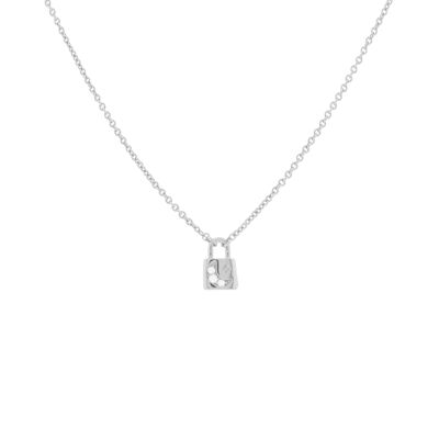 PLATED Fine padlock necklace with zirconia moon D0461PLCOL1