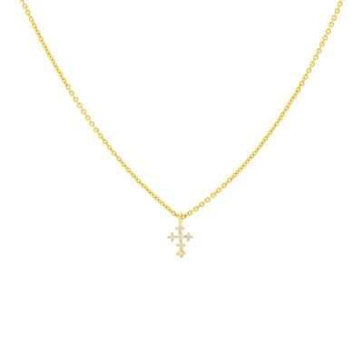 PLATING Gold plated zirconia cross necklace D0462DCOL1