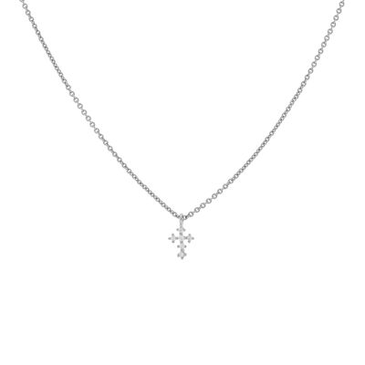 PLATING Adjustable 38 -45 cross necklace with rhodium-plated zircons D0462PLCOL1