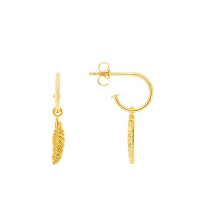 PLATING Small 11mm hoop with hanging leaf gold plated D0463DPE1
