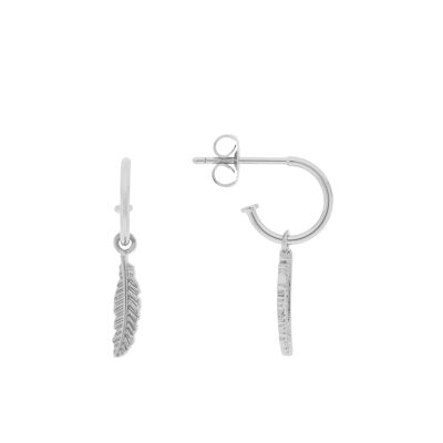 PLAQUÉ Petite créole 11mm avec feuille pendante rhodium D0463PLPE1