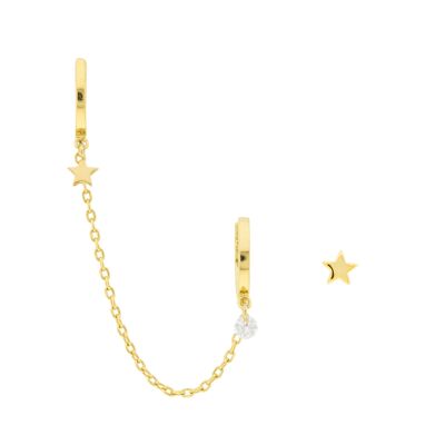 PLATED Double hoop with star and zirconia and gold plated chain D0464DPE1
