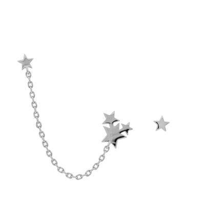 PLATED Double earring with stars and chain rhodium finish D0464PLPE2