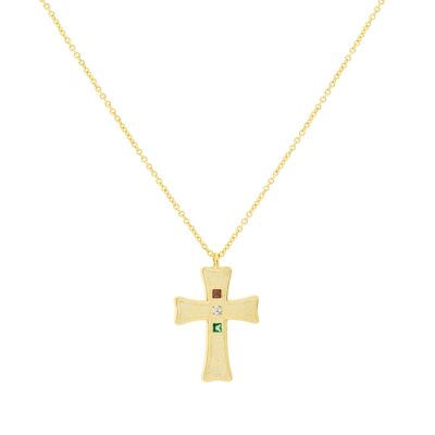ÜBERZUG Vergoldete Ibiza-Halskette mit farbigem Zirkonia-Kreuz D0465DCOL1