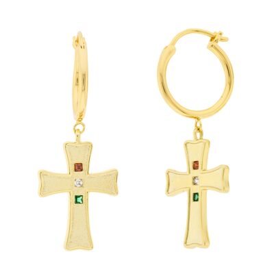 PLATED Ibiza hoop earring with cross and colored zircons D0465DPE1