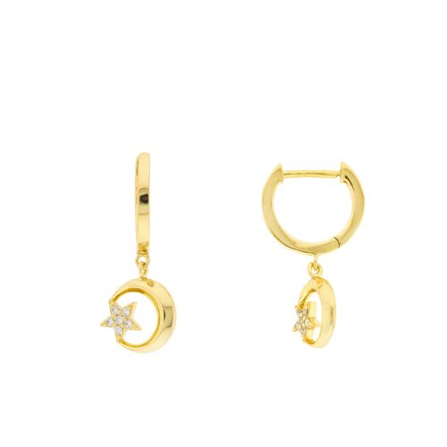 CHAPADO Aro con colgante luna y estrella con circonitas chapado oro D0466DPE2