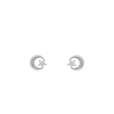 PLATED Earring with moon and star with zircons rhodium finish D0466PLPE1