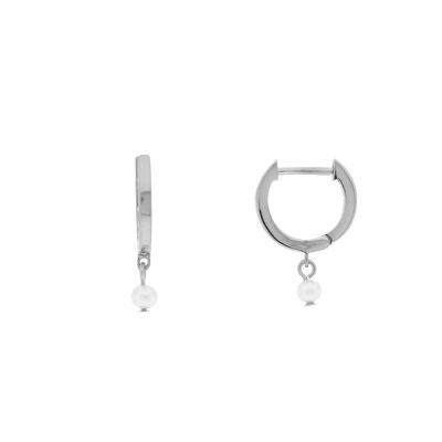 PLATED 11mm closed hoop with rhodium finish pearls D0467PLPE2