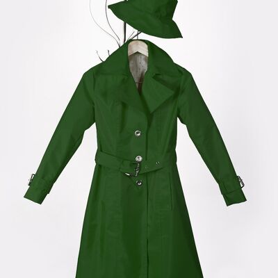 Trench-coat imperméable vert jade élégant. Slow Fashion fabriqué en / par Espagne