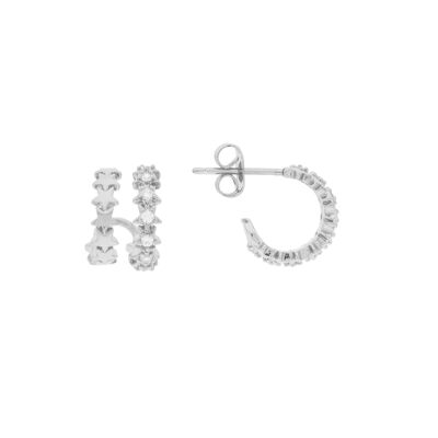 PLATED Double hoop with stars and zircons rhodium finish D0471PLPE1