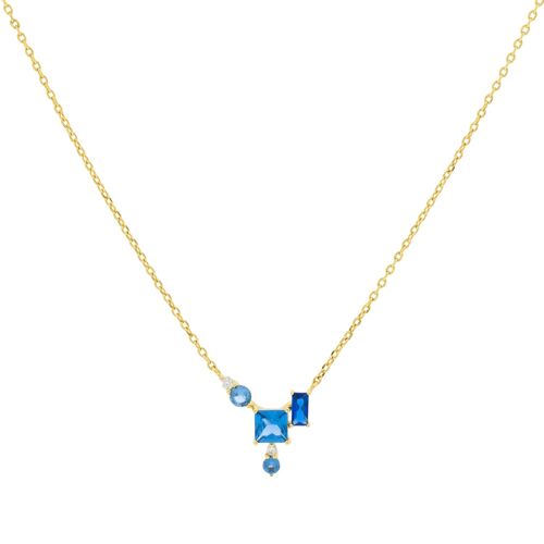 CHAPADO Collar azul circonitas chapado dorado D0473AZCOL1