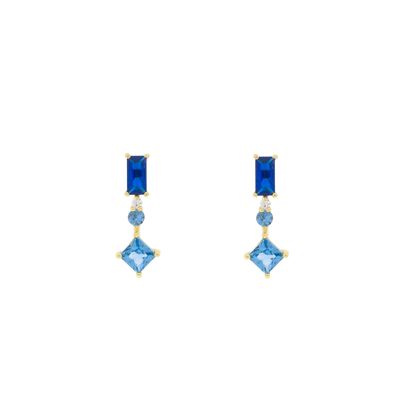 PLATED Boucle d'oreille bleue avec 3 zircons plaqués or D0473AZPE1