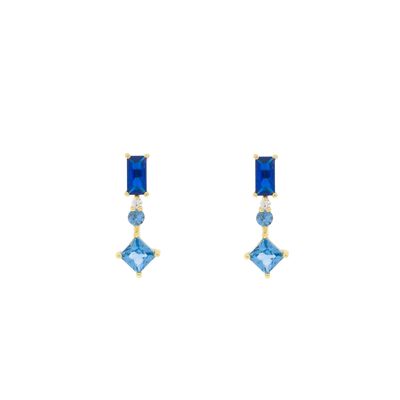 PLATED Blue earring with 3 gold-plated zircons D0473AZPE1