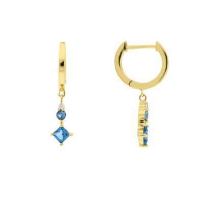 PLATED Blue hoop earring with 2 dangling zircons D0473AZPE2