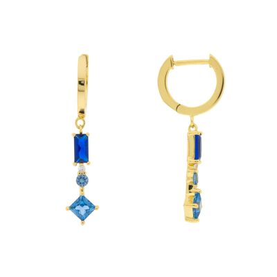 PLATED Blue hoop earring with 3 dangling zircons D0473AZPE3