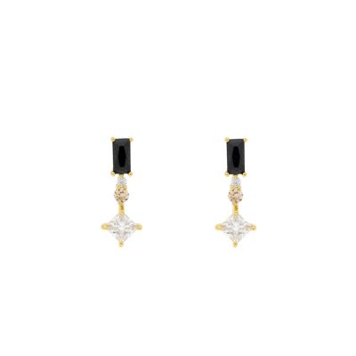 PLATED Black and white earring with 3 zircons D0473NPE1