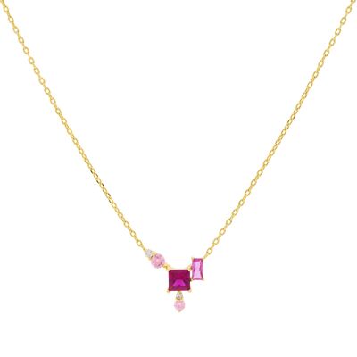 PLATING Necklace with gold-plated pink-fuchsia zircons D0473RCOL1