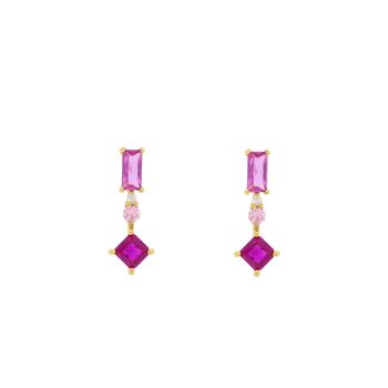 CHAPADO Boucle d'oreille rose-fuchsia avec 3 zircons plaqués or D0473RPE1