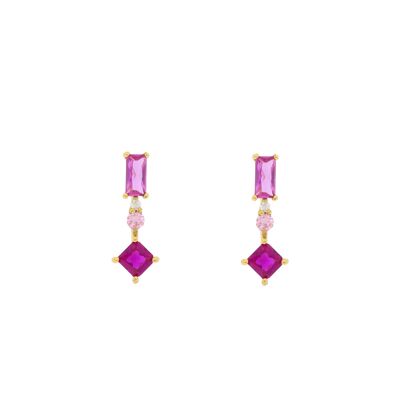 CHAPADO Pink-fuchsia earring with 3 gold-plated zircons D0473RPE1