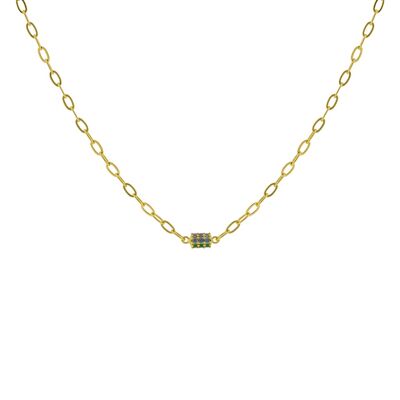 PLATED ROLLER NECKLACE WITH MULTICOLORED ZIRCONIA GOLD PLATED D0477MCCOL1