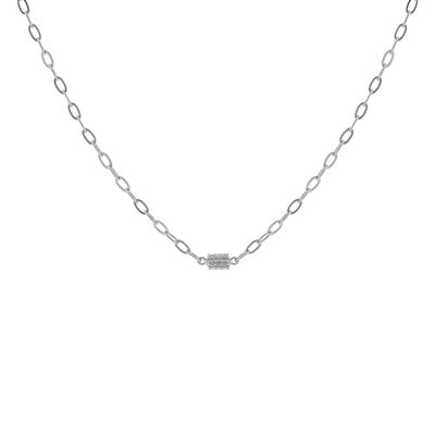 PLATED ROUND NECKLACE WITH ZIRCONIA RHODIUM FINISH D0477PLCOL1