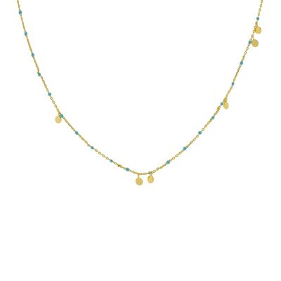 PLATED BLUE NECKLACE WITH ENAMEL AND PIECES HANGING D0481AZCOL1