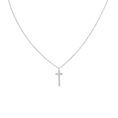 PLATED NECKLACE WITH SMOOTH CROSS 38+7CM EXTENSION RHODIUM PLATED D0483PLCOL1
